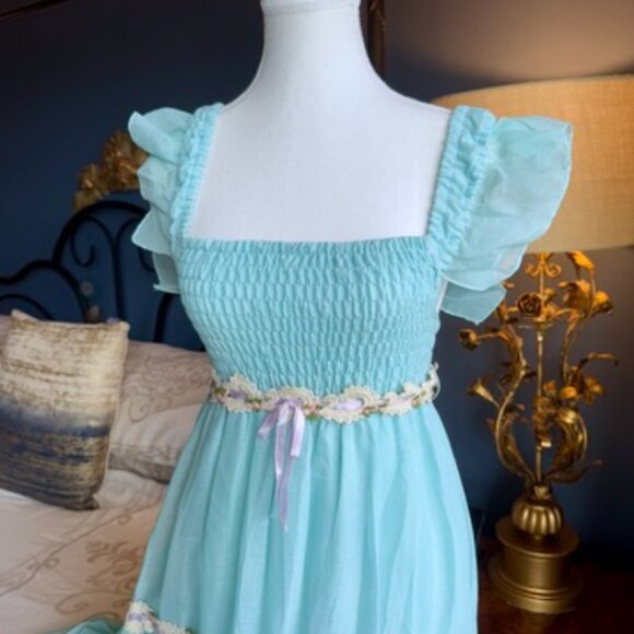 1970s Vintage Aqua Fairy Boho Maxi Dress - Picture 4 of 15